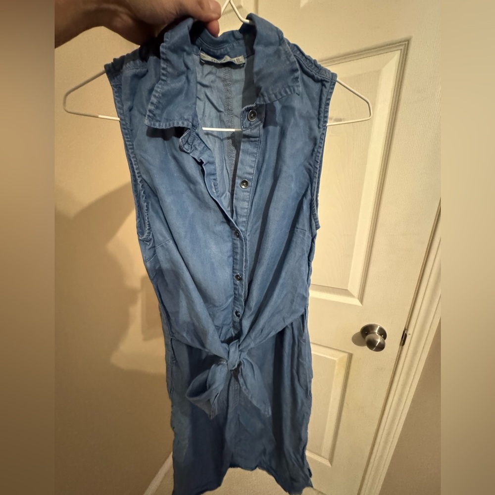 Sleeveless Blue Button-Up Dress